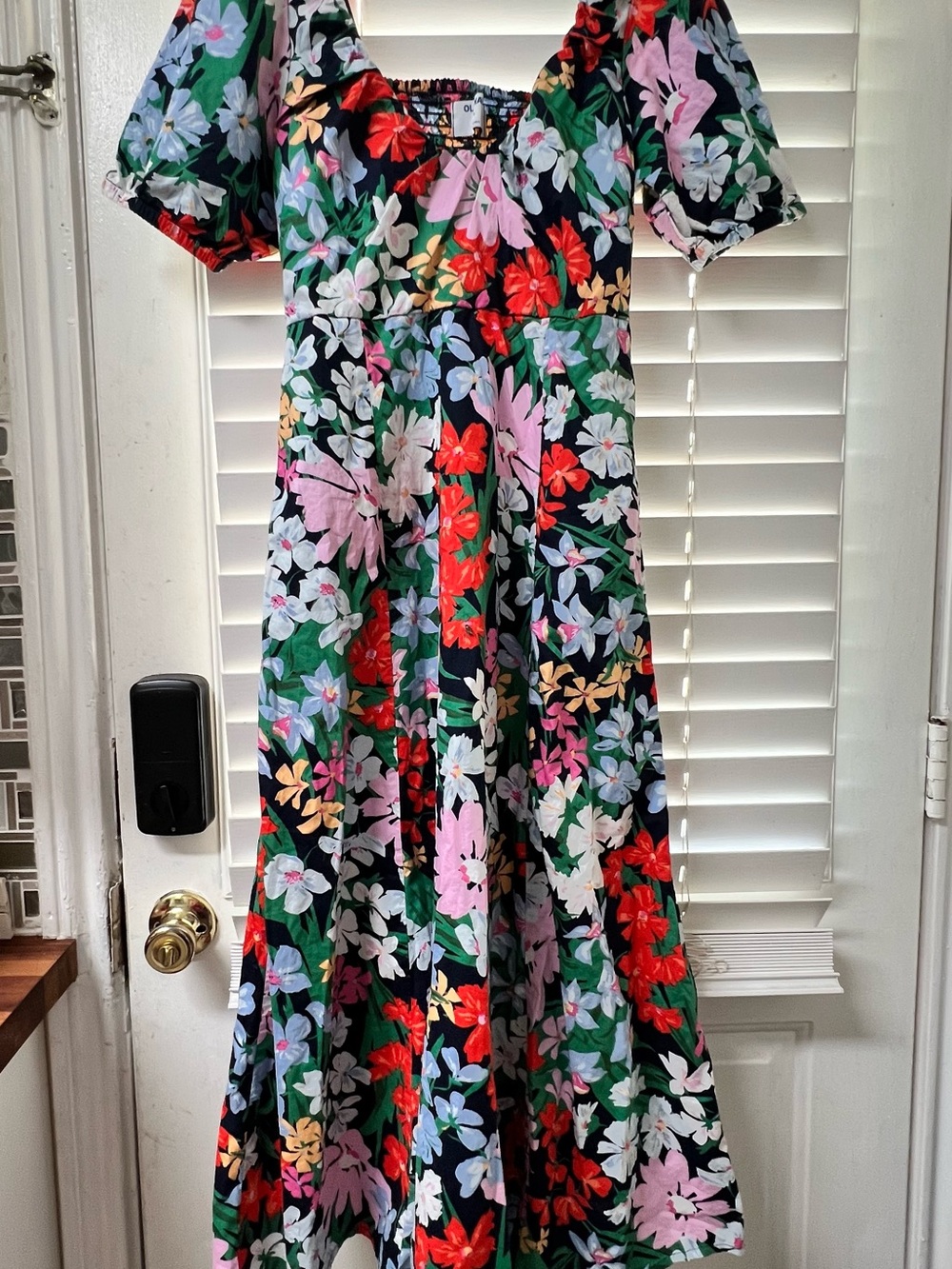 Old Navy Floral Maxi Dress in Black with Red, Pink, Green and White Flowers